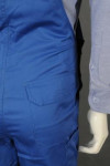 IG-BD-CN-079 Custom Made Blue One-Piece Bib Industrial Uniform with Black Contrast Elastic Suspenders and Hammer Loop