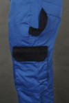 IG-BD-CN-079 Custom Made Blue One-Piece Bib Industrial Uniform with Black Contrast Elastic Suspenders and Hammer Loop