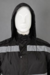 IG-BD-CN-053 Unisex Black Waterproof Hooded Rain Jacket Pants Uniform Reflective Raincoat Construction Safety Workwear 