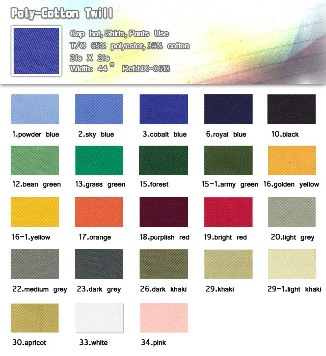 Fabric-65%-Polyester-35%-Cotton-21s X 21s-Cap hat-Shirts-Pants use-Poly -cotton twill-20100316