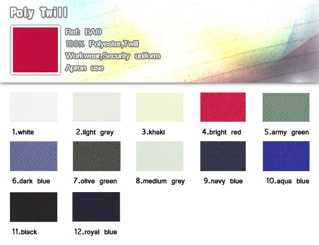 Fabric-Poly Twill-100% polyester-Twill- For Workwear-Security uniform-Apron use-20101013