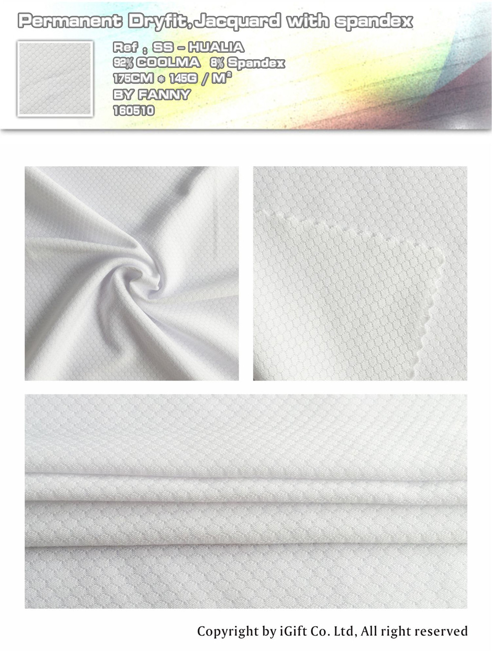 Permanent Dryfit,Jacquard with spandex     Ref:SS-HUALIA    92％ COOLMA   8％Spandex   175CM*145G/M²   BY  FANNY   160510