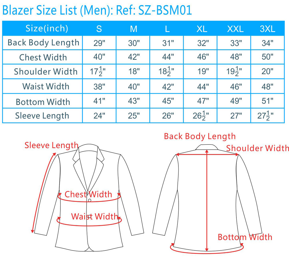 Business Suits Size Chart Singapore