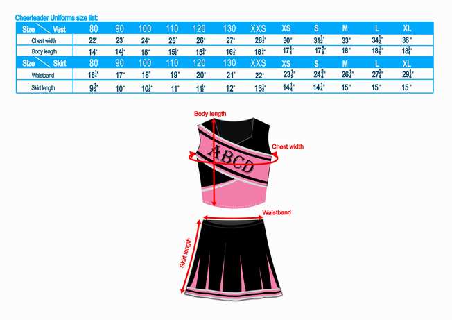 Cheerleader Uniform Size Chart SG